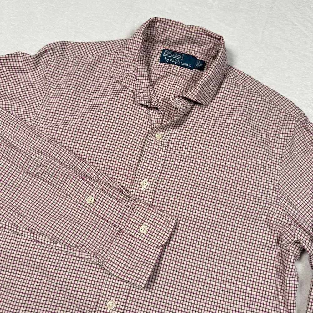 Ralph Lauren Polo Shirt Mens Medium Purple Check Long‎ Sleeve Button Casual